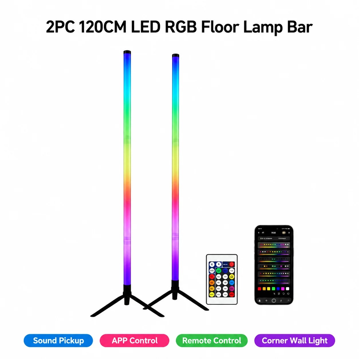2PCS 120CM RGB Floor Lamp, Sou - Gaming Accessories For Bedroom review and price