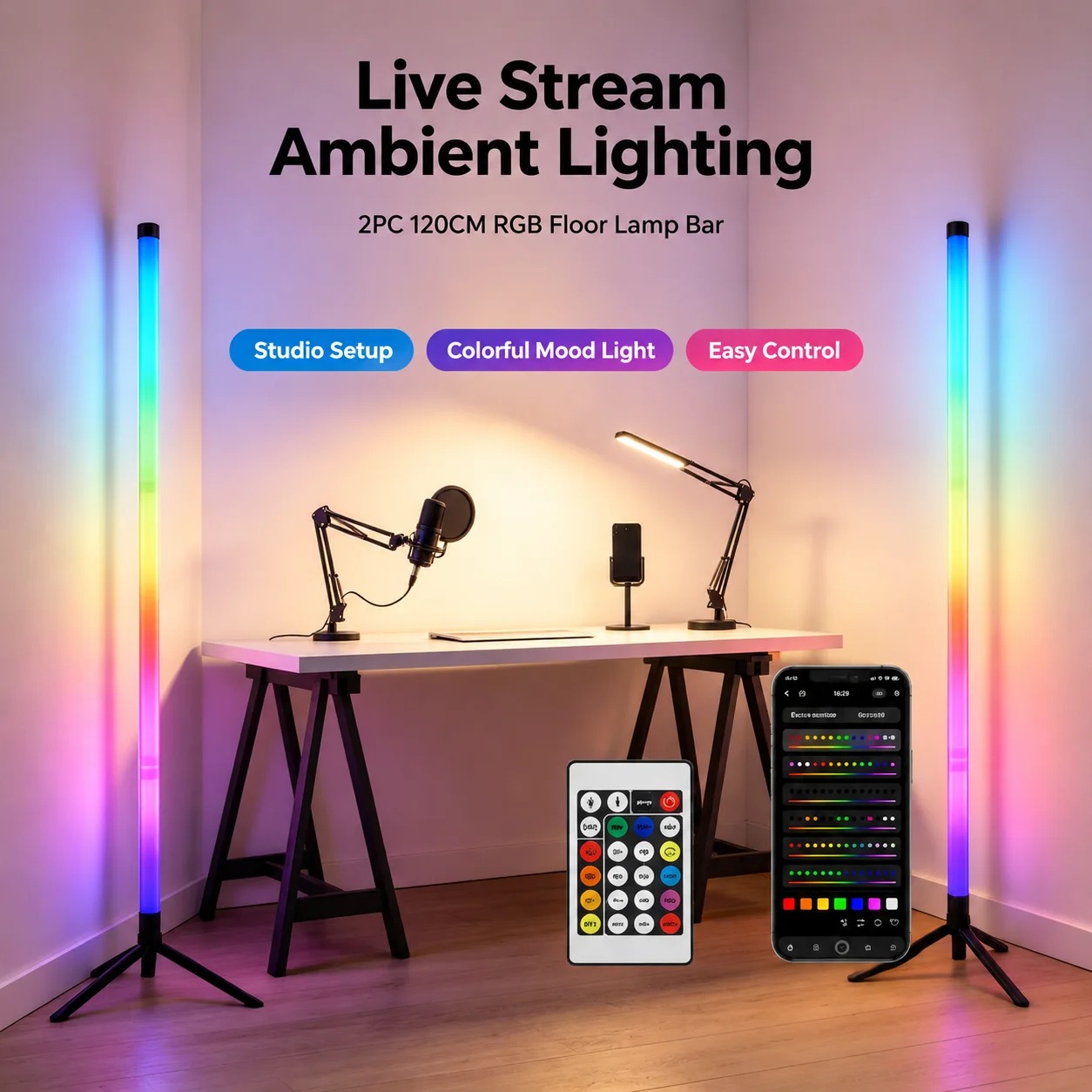 2PCS 120CM RGB Floor Lamp, Sou - Gaming Accessories For Bedroom review and price