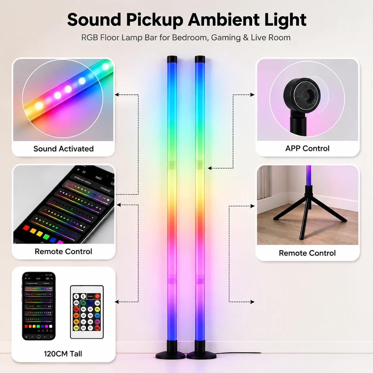 2PCS 120CM RGB Floor Lamp, Sou - Gaming Accessories For Bedroom review and price